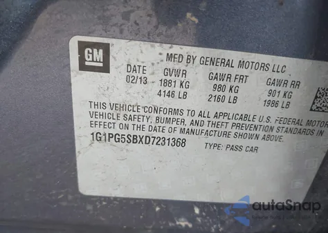 2013 Chevrolet Cruze Ltz из США, поврежденный, VIN 1G1PG5SBXD7231368